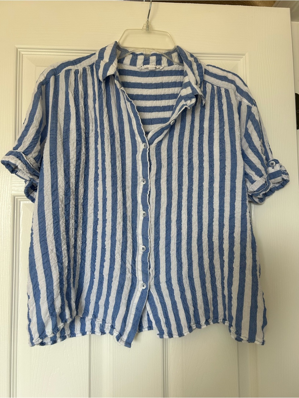 Jane and Delancey Blue and White Vertical Stripe Button-Down Shirt
